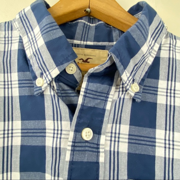 Hollister Blue Plaid Long Sleeve Button Down Collared Pocket Dress Shirt Men’s M - Picture 5 of 15